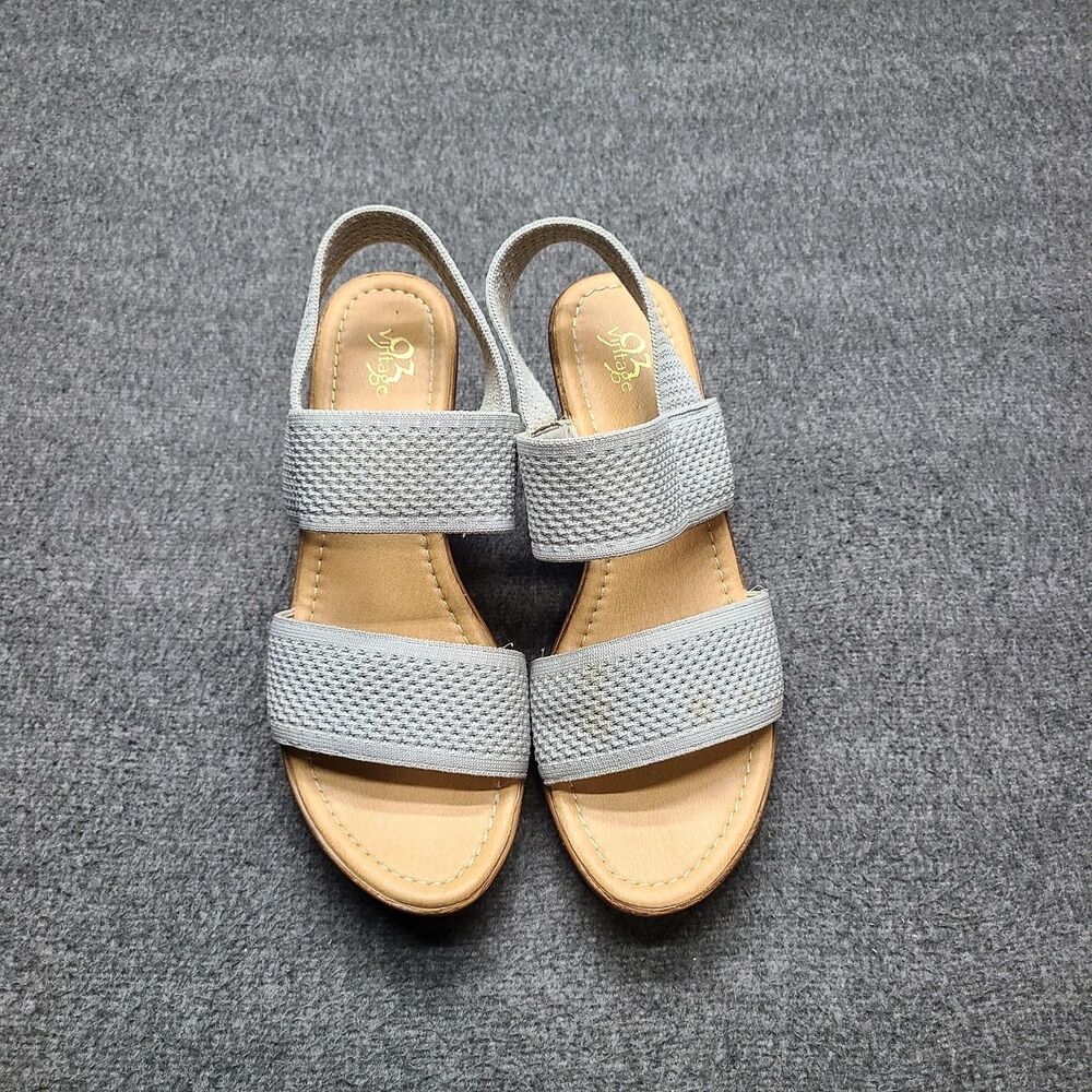 93 Vintage Dallas 2 Shoes Womens Size 9.5M Gray Wedge Sandals Fabric Comfortable